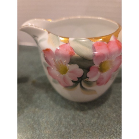 Vintage Noritake AZALEA Sugar Bowl w/ Lid & Creamer Hand Painted Pink Flowers - Picture 2 of 14